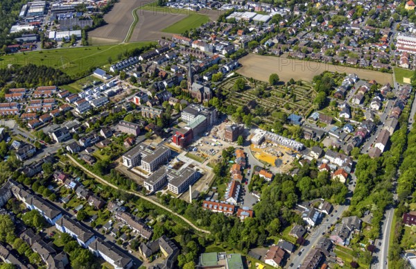 Aerial view, Bildungszentrum Ruhr, Widumer Quartier residential area, church, Kath. Kirchengemeinde