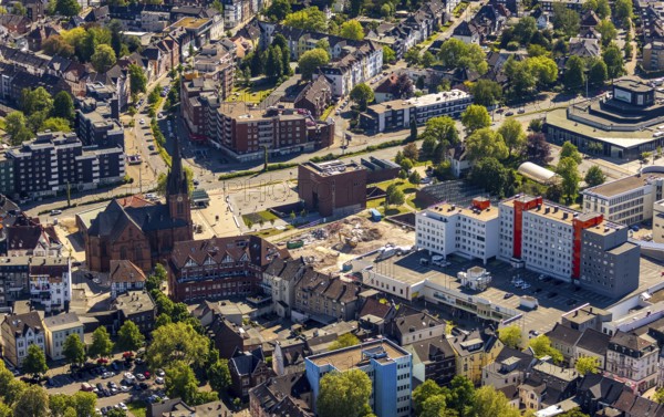 Aerial photograph, new building at Europaplatz, LWL Museum of Archaeology, Kreuzkirche, Herne, Ruhr