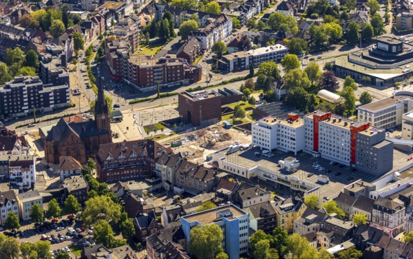 Aerial photograph, new building at Europaplatz, LWL Museum of Archaeology, Kreuzkirche, Herne, Ruhr