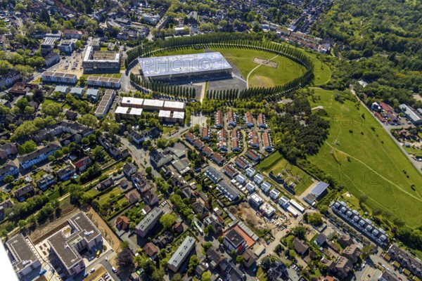 Aerial view, tree avenue Mont-Cenis colliery, Mont-Cenis Academy, residential area