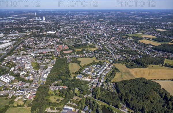 Aerial view, local view, housing estates, STEAG cogeneration plant Herne, Herne, Ruhr area, North