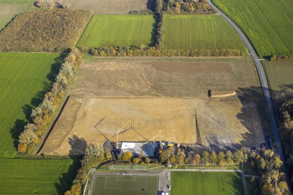 Aerial view, sports field An der Lohschule, construction site, Rhynern, Hamm, Ruhr area, North