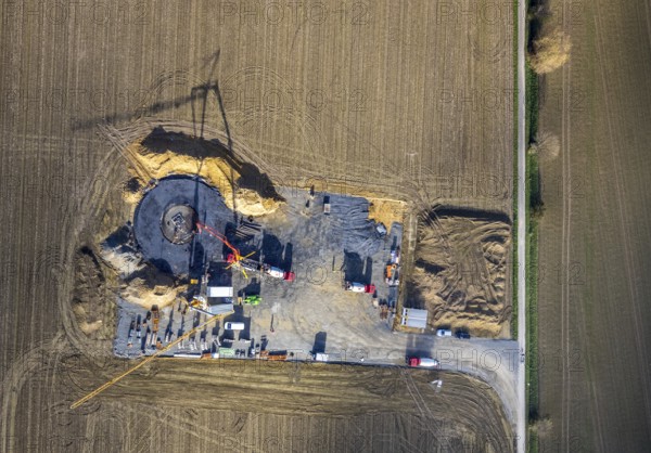 Aerial photo, construction site for wind turbines, Hellweg, near the A2 motorway, Rhynern, Hamm,