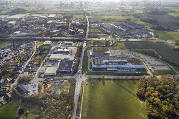 Aerial view, Möbel Höffner, commercial area Unnaer Straße, Hamm, Ruhr area, North Rhine-Westphalia,
