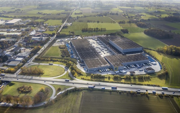 Aerial view, Edeka Hamm logistics centre, Im Sutenkamp, Hamm, Ruhr area, North Rhine-Westphalia,