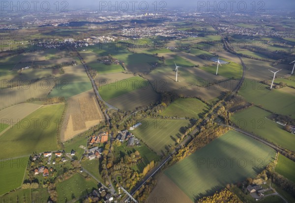 Aerial view, Bönen-Nordbögge railway station, view to Pelkum, Pelkum, Hamm, Ruhr area, North
