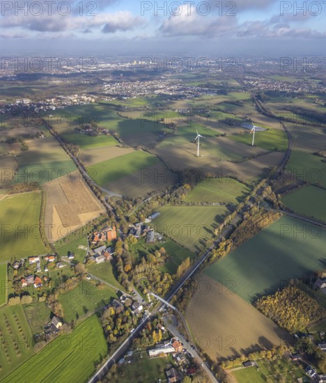 Aerial view, Bönen-Nordbögge railway station, view to Pelkum, Pelkum, Hamm, Ruhr area, North