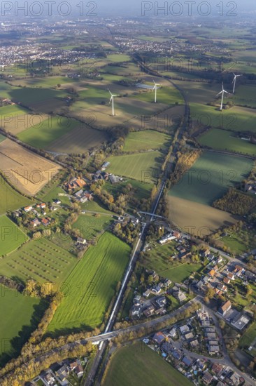 Aerial view, Bönen-Nordbögge railway station, view to Pelkum, Pelkum, Hamm, Ruhr area, North