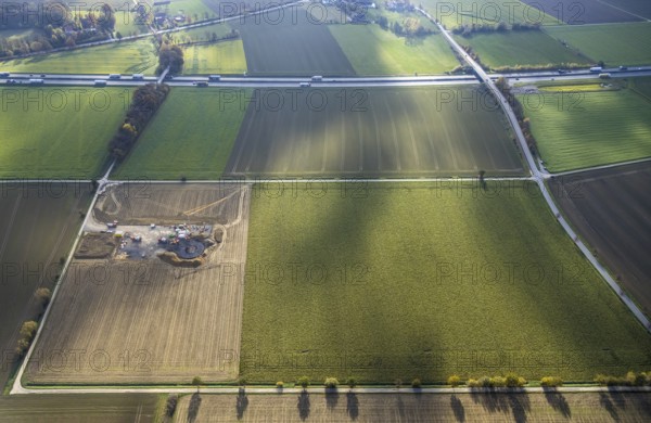 Aerial view, construction site for wind turbines, Hellweg, near the A2 motorway, Rhynern, Hamm,