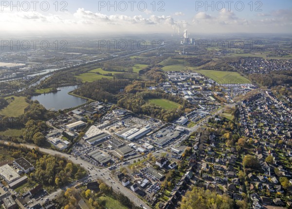 Aerial view, commercial area Hammer Straße, Radbodsee, Bockum-Hövel, Hamm, Ruhr area, North