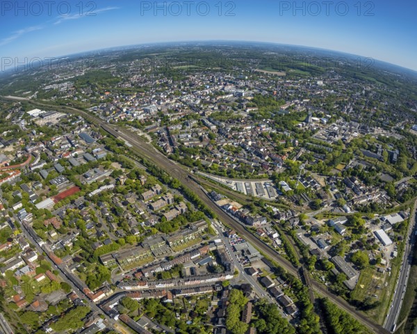 Aerial view, townscape with fisheye lens, goods station, overview, centre-west, Herne, Ruhr area,