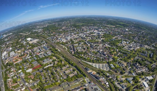 Aerial view, townscape with fisheye lens, goods station, overview, centre-west, Herne, Ruhr area,