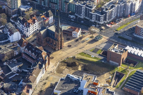 Aerial view, new construction site Europagarten, Europaplatz, Kreuzkirche, Herne-Mitte, Herne, Ruhr