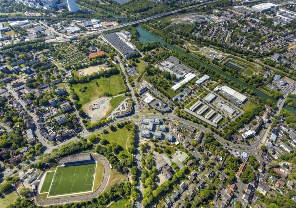 Aerial view, industrial area Westring, real-Arena football stadium Westfalia Herne 04, Seniorcampus