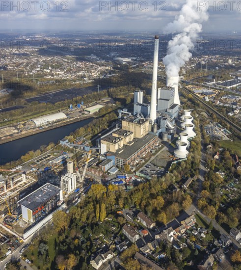 Aerial view, GUD, gas-fired power plant under construction, STEAG cogeneration plant Herne,