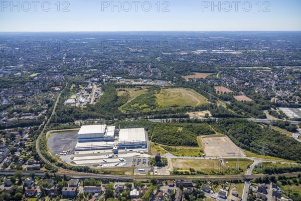 Aerial view, Nordfrost logistics centre, Former colliery Unser Fritz, shaft 1 Malakowturm, Herne,