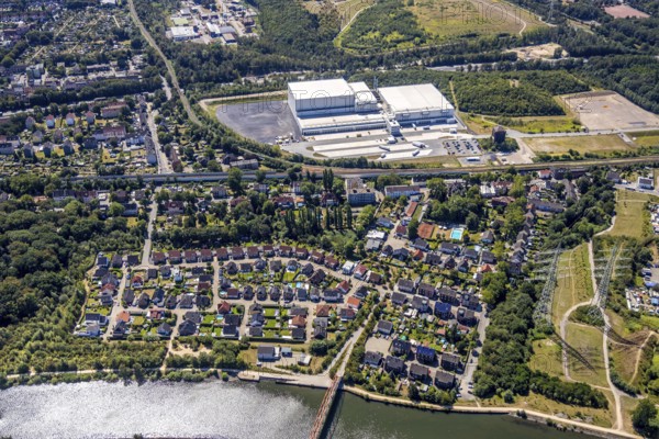 Aerial view, Nordfrost logistics centre, Former colliery Unser Fritz, shaft 1 Malakowturm, Herne,
