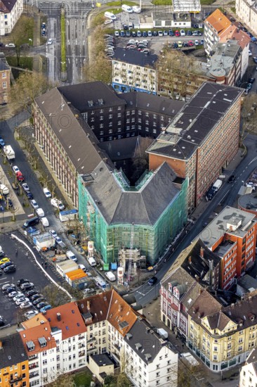 Aerial view, reconstruction / renovation of the Alte Sparkasse building, Herne, Ruhr area, North