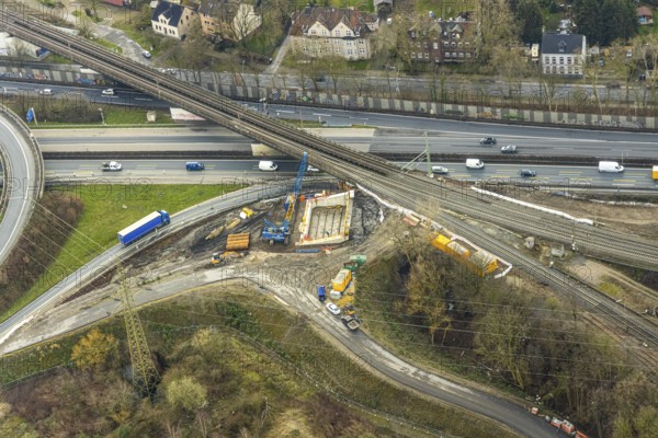 Aerial view, motorway junction 21 Herne, intersection of the A42 and A43 motorways, new