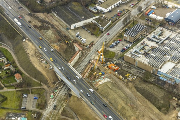 Aerial view, motorway junction 21 Herne, intersection of the A42 and A43 motorways, new