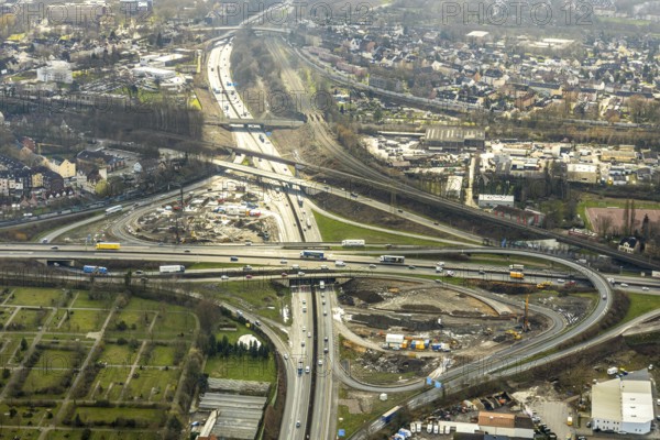 Aerial view, motorway junction 21 Herne, intersection of the A42 and A43 motorways, new