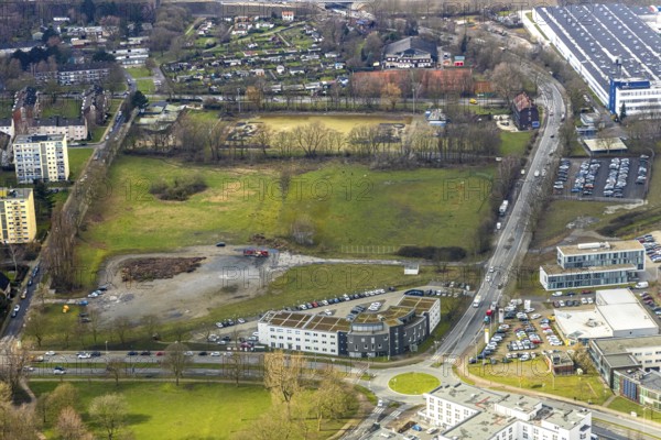 Aerial view, site for the planned Schloss-Campus-Herne, housing, trade and services in a park
