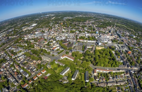 Aerial view, townscape with fisheye lens, overview, Neustraße, Westring, Herne, Ruhr area, North