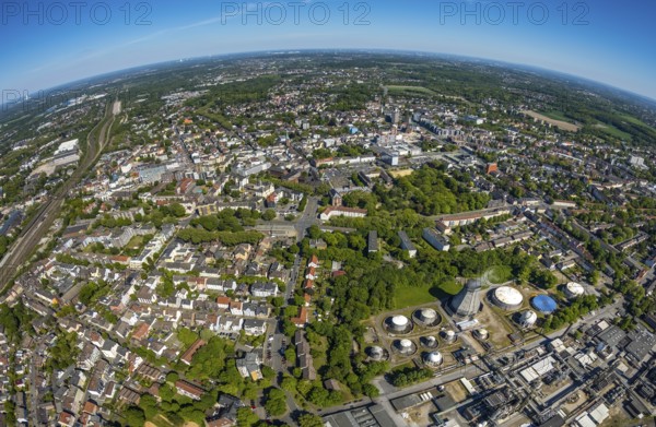 Aerial view, townscape with fisheye lens, overview, Neustraße, Westring, Herne, Ruhr area, North