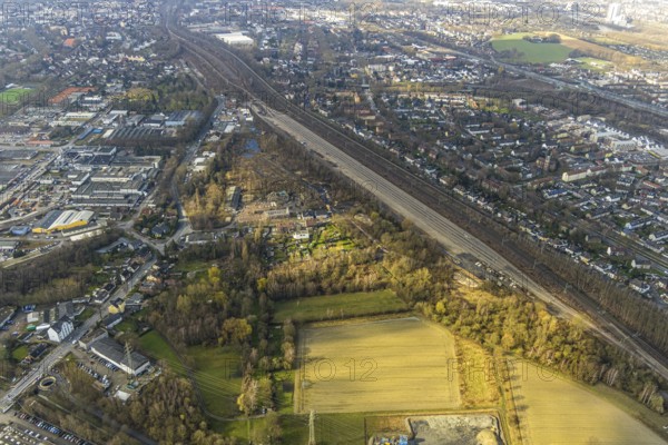 Aerial view, Horsthausen shunting tracks and of the derelict site of the former engine shed on