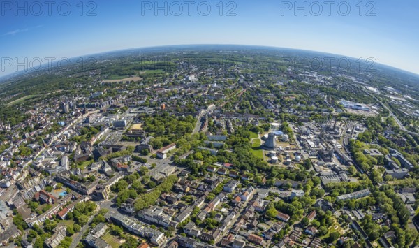 Aerial view, townscape with fisheye lens, overview, Ineos Herne, chemical plant, town hall,