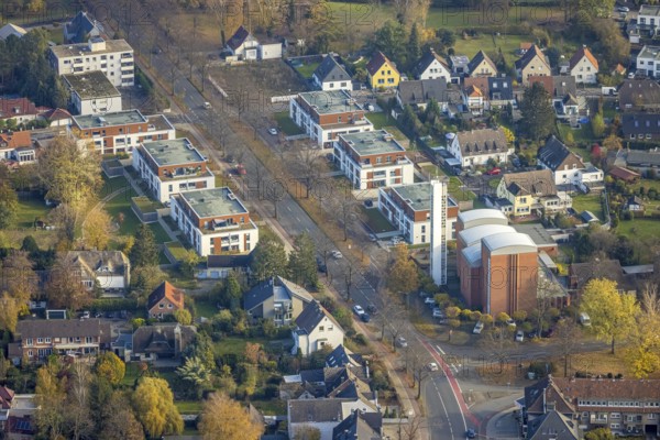 Aerial view, St. Georgs-Kirche, construction site new building residential complex Lippestraße,