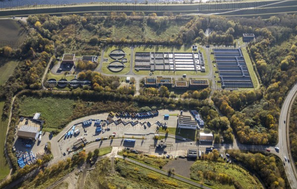 Aerial view, wastewater treatment plant Hamm-West, recycling centre Hamm, river Lippe, Datteln-Hamm