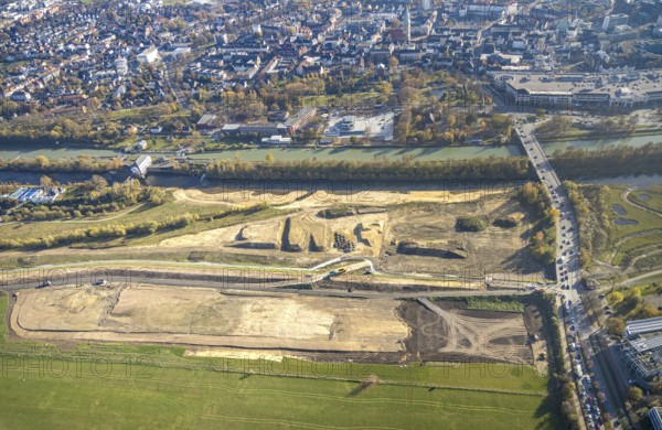 Aerial photo, Lippe reconstruction Hamm, Lippe floodplain recreation area, City of Hamm, Lippe