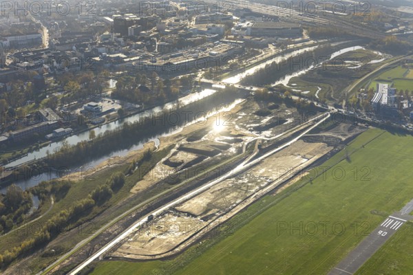 Aerial photo, Lippe reconstruction Hamm, Lippe floodplain recreation area, City of Hamm, Lippe