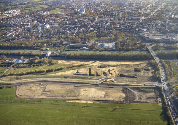 Aerial photo, Lippe reconstruction Hamm, Lippe floodplain recreation area, City of Hamm, Lippe