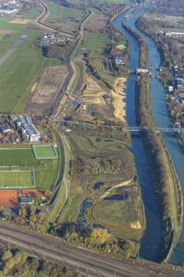Aerial photo, Lippe reconstruction Hamm, Lippe floodplain recreation area, City of Hamm, Lippe