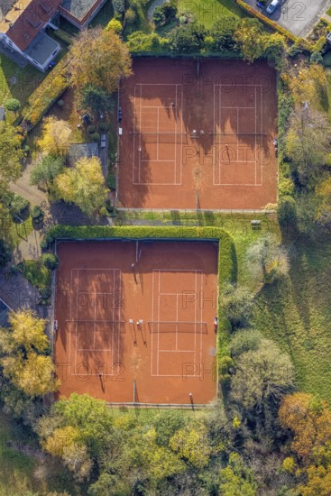 Aerial view, tennis courts Weingarten, Rhynern, Hamm, Ruhr area, North Rhine-Westphalia, Germany,