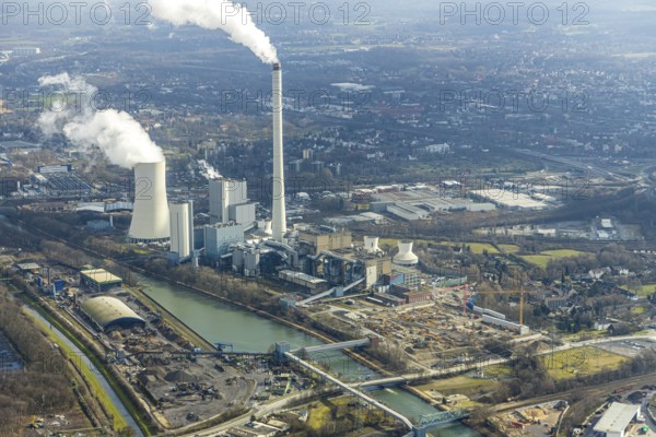 Aerial view, new construction of a gas and steam turbine power plant of STEAG at the coal-fired