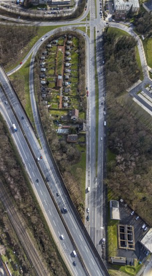 Aerial view, allotment garden association Eigene Scholle between federal road B226 Dorstener Straße