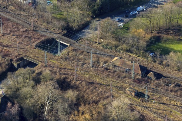 Aerial view, seven bridges, Günterstraße, railway subway, marshalling yard, former signal box,