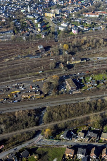 Aerial view, seven bridges, Günterstraße, railway subway, marshalling yard, former signal box,