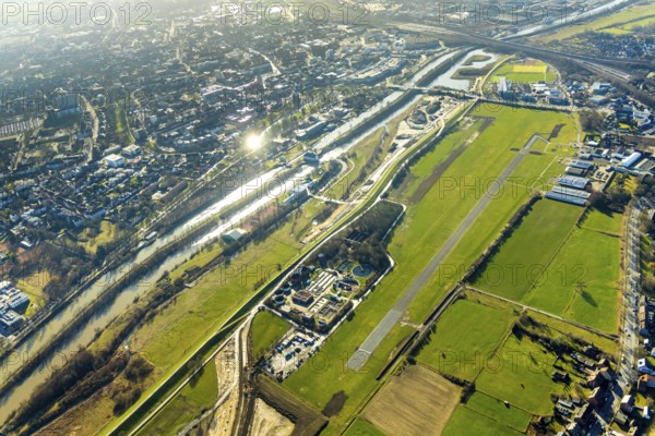 Aerial photo, Lippewiesen, reconstruction of Lippe meadows between Hamm-Lippewiesen airfield and