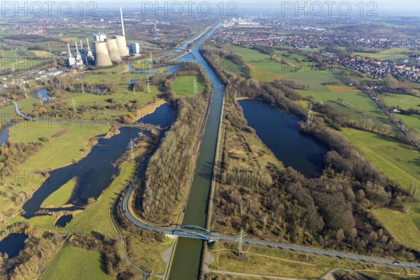 Aerial view, nature reserve Im Brauck und Eckernkamp, RWE Power power plant, bridge Am Tibaum