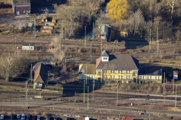 Aerial view, seven bridges, Günterstraße, railway subway, marshalling yard, former signal box,