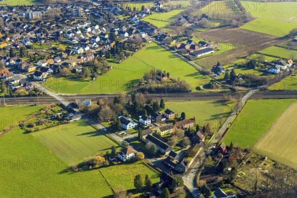 Aerial view, railway crossing Große Werlstraße, Hamm, Ruhr area, North Rhine-Westphalia, Germany,