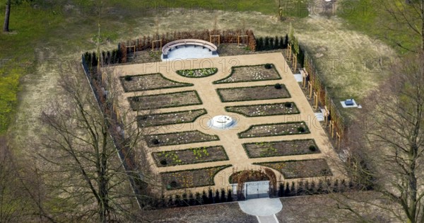 Aerial view, Gradierwerksgarten im spa garden Hamm, Bad Hamm, Hamm, Ruhr area, North
