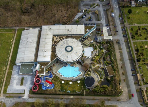 Aerial view, Maximare Erlebnistherme, adventure pool, Bad Hamm, Hamm, Ruhr area, North