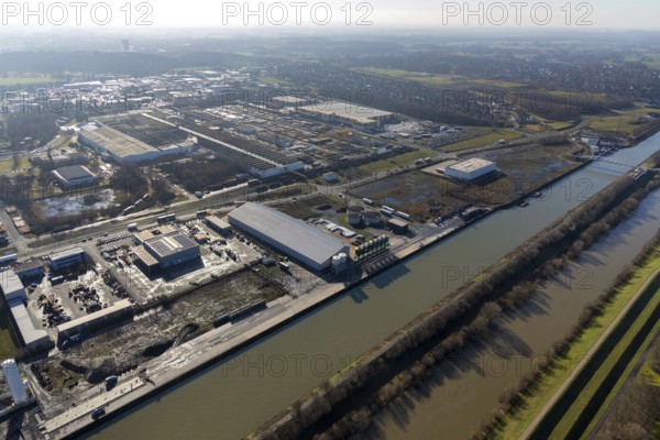 Aerial view, industrial area harbour Hamm between Hugo Schneider GmbH and Lanfer, Datteln-Hamm