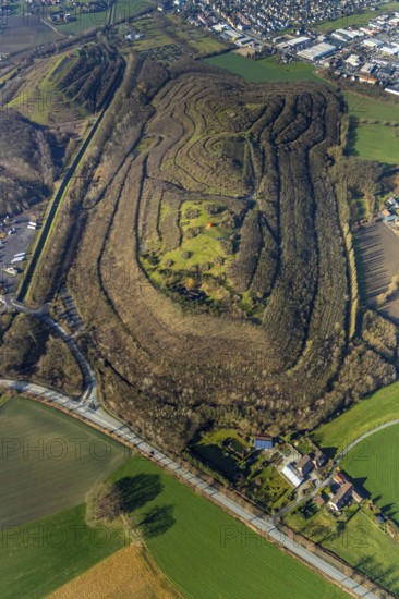 Aerial view, Kissinger Höhe, slag heap, Hamm, Ruhr area, North Rhine-Westphalia, Germany, spoil