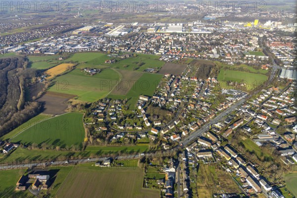 Aerial view, residential area Stresemannstraße, Kamener Straße, district Daberg, industrial area at